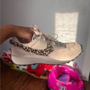 Nike Women's Athletic Shoes - Cream and Leopard Print